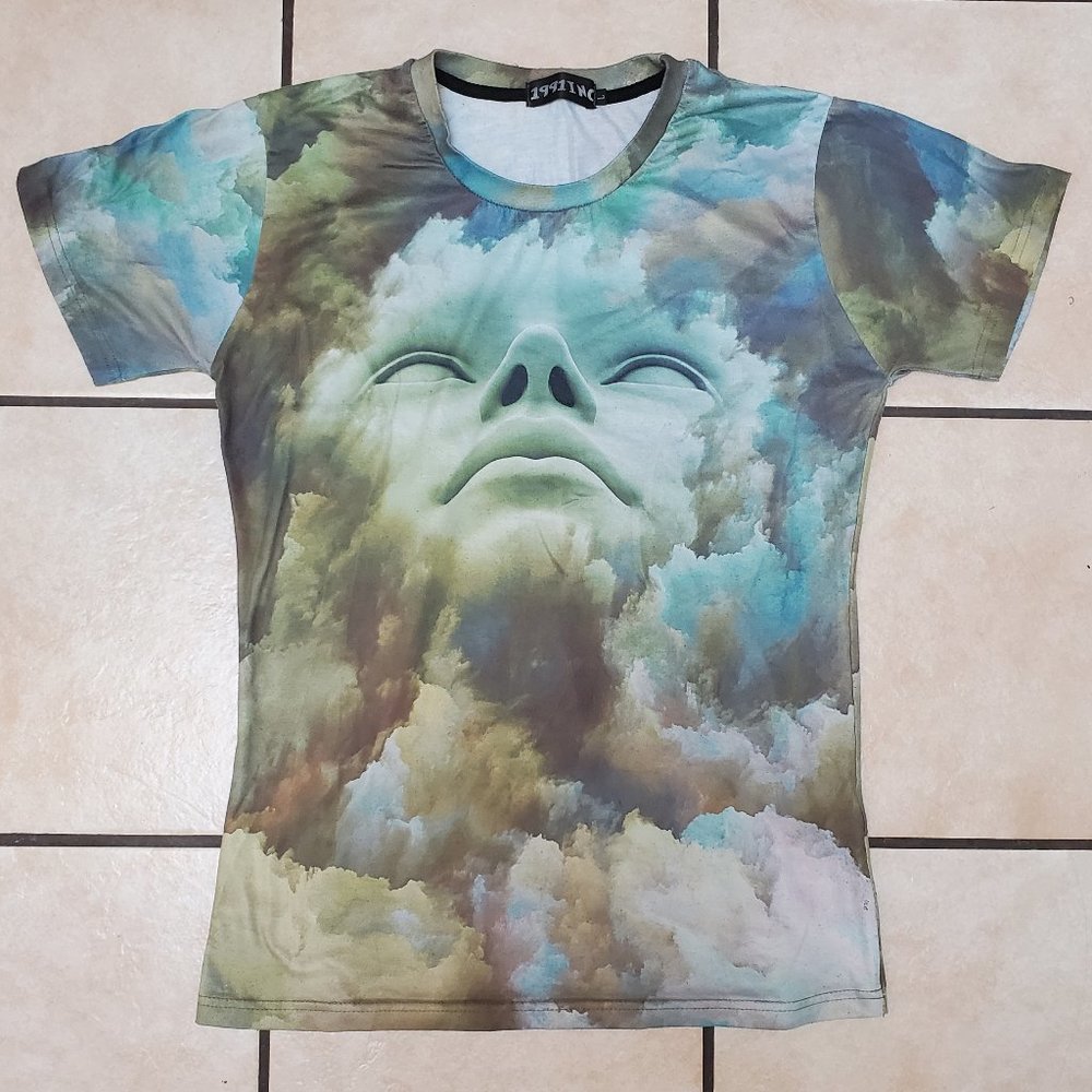Clouds FACE Green Blue Swirls Short Sleeve Tee T-Shirt